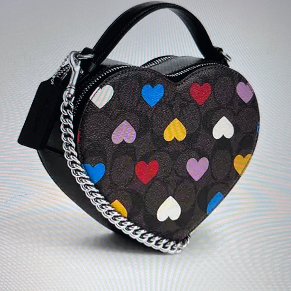 Coach NWT Heart Crossbody Silver/ Metallic Hearts CPO22 - Picture 2 of 7